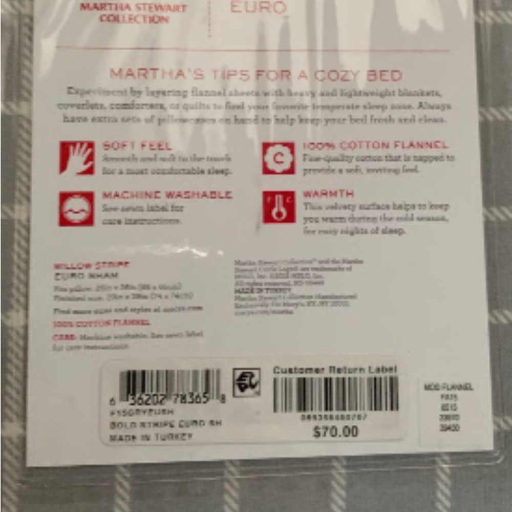 Martha Stewart Flannel Comforter Cover in Gray and 2 Euro Sham - Picture 4 of 4